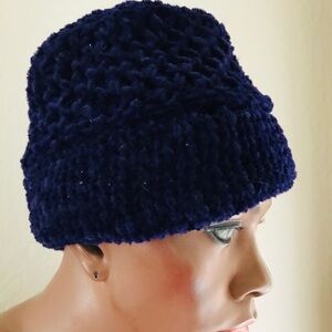 Chenille Velour HAT Royal PURPLE Chunky KNIT One Size NWOT